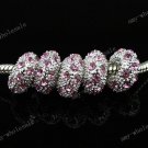 50X PINK CRYSTAL BIG HOLE LOOSE EUROPEAN CHARM BEAD FIT BRACELET WHOLESALE