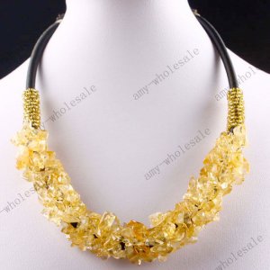 Natural Citrine Crystal beads Gemstone Necklace 19"L