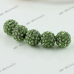 5PCS 10mm Green Round Ball Crystal Loose Spacer Beads Fit Bracelet Finding