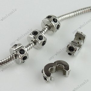 5PCS BLACK CRYSTAL 18KGP STOPPER CLIP/LOCKS EUROPEAN BEADS FIT BRACELET
