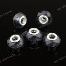 10PCS GRAY CRYSTAL GLASS FACETED BIG HOLE CHARM BEADS