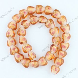 12MM LIGHT COFFEE GLASS HEART LOOSE BEAD FINDINGS 33PCS