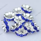 100PCS DEEP BLUE  SILVER PLATED CRYSTAL HOLE SPACER BEAD FINDINGS 4X10MM