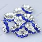 100PCS DEEP BLUE  SILVER PLATED CRYSTAL HOLE SPACER BEAD FINDINGS 4X10MM