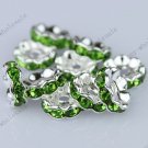 100PCS LIGHT GREEN SILVER PLATED CRYSTAL HOLE SPACER BEAD FINDINGS 4X10MM