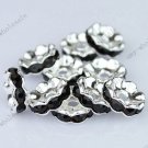 100PCS BLACK  SILVER PLATED CRYSTAL HOLE SPACER BEAD FINDINGS WHOLESALE