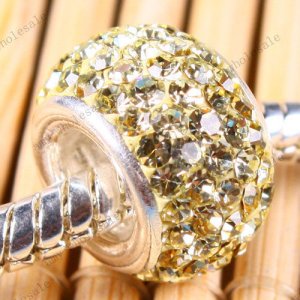 LIGHT YELLOW 925 SILVER CZECH CRYSTAL Big Hole Beads Charm BEAD BRACELET