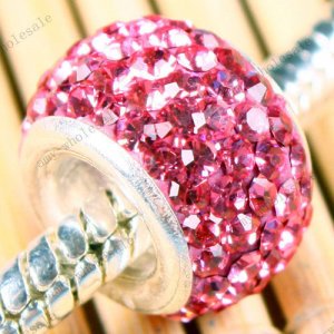 1PC 925 SILVER ROSE CRYSTAL FIT CHARM BEAD BRACELET
