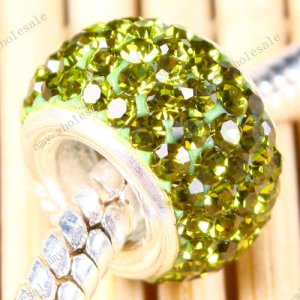 925 SILVER OLIVE CRYSTAL Big Hole Beads  FIT CHARM BEAD BRACELET 7X11mm