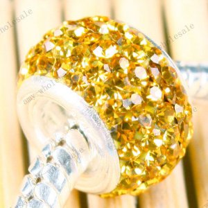 925 SILVER GOLDE CRYSTAL FIT CHARM BEAD BRACELET 7X11mm
