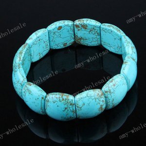 HOWLITE TURQUOISE STRETCH BRACELET BANGLE GEMSTONE 8"