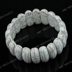 NATURAL WHITE HOWLITE TURQUOISE STRETCH BRACELET GEM