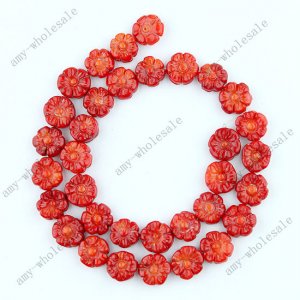 RED CORAL HANDMADE CARVED FLOWER LOOSE BEADS B01060013