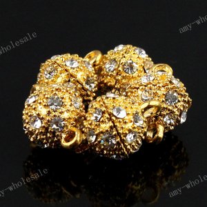 8MM CLEAR CRYSTAL GOLDEN MAGNETIC ROUND BALL CLASPS 20X