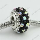 Black&Clear Czech Crystal 925 Silver Big Hole Loose Bead Fit Charm Bracelet