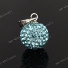 OCEAN BLUE CZECH CRYSTAL DISCO BALL AUTHENTIC  925 SILVER PENDANT 10mm