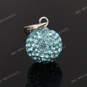 OCEAN BLUE CZECH CRYSTAL DISCO BALL AUTHENTIC  925 SILVER PENDANT 10mm