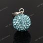 OCEAN BLUE CZECH CRYSTAL DISCO BALL AUTHENTIC  925 SILVER PENDANT 10mm