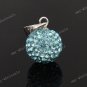 OCEAN BLUE CZECH CRYSTAL DISCO BALL AUTHENTIC  925 SILVER PENDANT 10mm