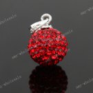 RED CZECH CRYSTAL  DISCO BALL AUTHENTIC 925 SILVER PENDANT 10mm