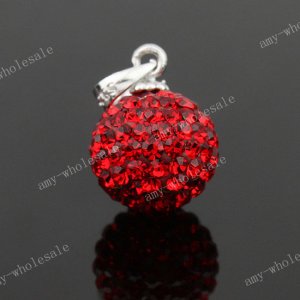 RED CZECH CRYSTAL  DISCO BALL AUTHENTIC 925 SILVER PENDANT 10mm