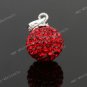 RED CZECH CRYSTAL  DISCO BALL AUTHENTIC 925 SILVER PENDANT 10mm