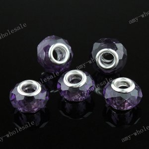 5X LIGHT PURPLE CRYSTAL GLASS CHARM BEAD FIT BRACELET