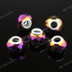 5X MAGENTA AB CRYSTAL GLASS FACETED BIG HOLE BEADS