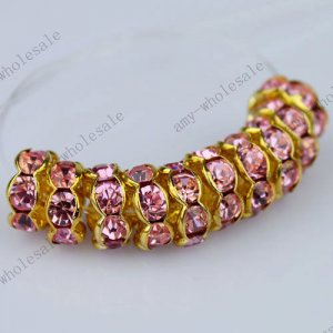 4X8mm Pink Crystal Spacer Golden Loose Bead Finding Big Hole Beads 10x