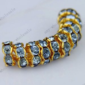 8mm Light Blue Crystal Big Hole Beads Spacer Golden Beads Finding 10x