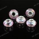 FACETED PINK AB CRYSTAL GLASS BEADS FINDINGS CHARM 5PCS