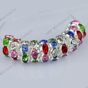 WHOLE SALE 8MM MULTICOLOR CRYSTAL SILVER SPACER BEADS FINDINGS 100PCS