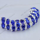 WHOLE SALE 8MM BLUE CRYSTAL SILVER SPACER BEADS FINDINGS 100PCS