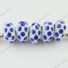 5x Blue Crystal Resin European Big Hole Loose Charm Beads Finding Fit Bracelet