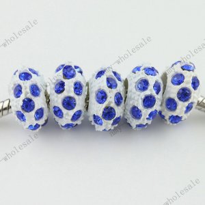 5x Blue Crystal Resin European Big Hole Loose Charm Beads Finding Fit Bracelet