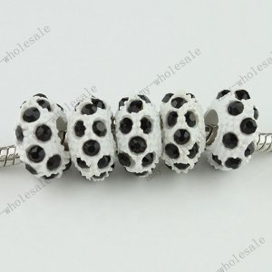 5x Black Crystal Resin European Big Hole Loose Charm Beads Finding Fit Bracelet