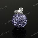 DEEP VIOLET CZECH CRYSTAL  DISCO BALL AUTHENTIC 925 SILVER PENDANT 10mm