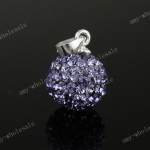DEEP VIOLET CZECH CRYSTAL  DISCO BALL AUTHENTIC 925 SILVER PENDANT 10mm