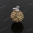 LIGHT GOLDEN CZECH CRYSTAL  DISCO BALL AUTHENTIC925 SILVER PENDANT 10mm