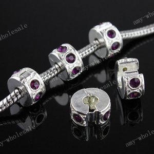 20x Deep Purple Crystal European Silver Stopper Beads WHOLE SALE