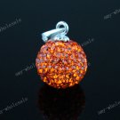 ORANGE GRAY CZECH CRYSTAL DISCO BALL AUTHENTIC  925 SILVER PENDANT 10mm