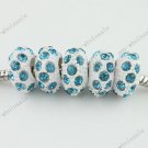 5x Peacock Blue Crystal Resin European Big Hole Loose Charm Beads  Fit Bracelet