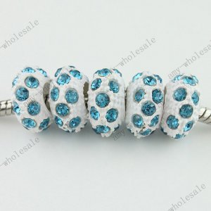 5x Peacock Blue Crystal Resin European Big Hole Loose Charm Beads  Fit Bracelet