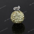 LIGHT YELLOW CZECH CRYSTAL  DISCO BALL AUTHENTIC 925 SILVER PENDANT 10mm