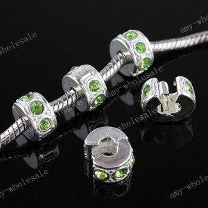 20x Light Green Crystal Silver Stopper Beads Findings