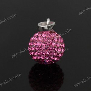 MAGENTA CZECH CRYSTAL DISCO BALL AUTHENTIC 925 SILVER PENDANT 10mm