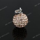 PEACH CZECH CRYSTAL DISCO BALL AUTHENTIC 925 SILVER PENDANT 10mm