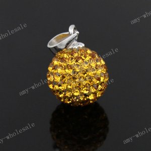 GOLDEN CZECH CRYSTAL DISCO BALL AUTHENTIC 925 SILVER PENDANT 10mm