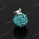 LAKE BLUE CZECH CRYSTAL  DISCO BALL AUTHENTIC 925 SILVER PENDANT 10mm