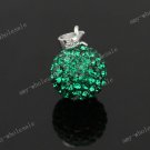 DARK GREEN CZECH CRYSTAL  DISCO BALL AUTHENTIC 925 SILVER PENDANT 10mm